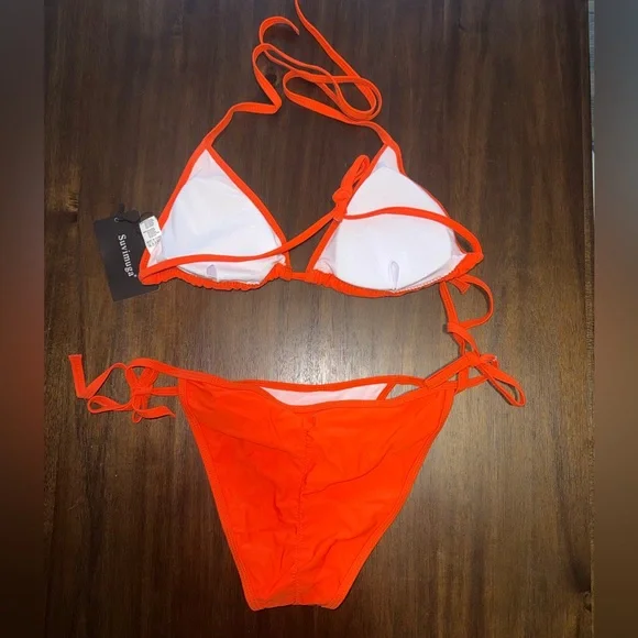 Suvimuga - Bright Orange Triangle Bikini Set - Size Small - Picture 2 of 4